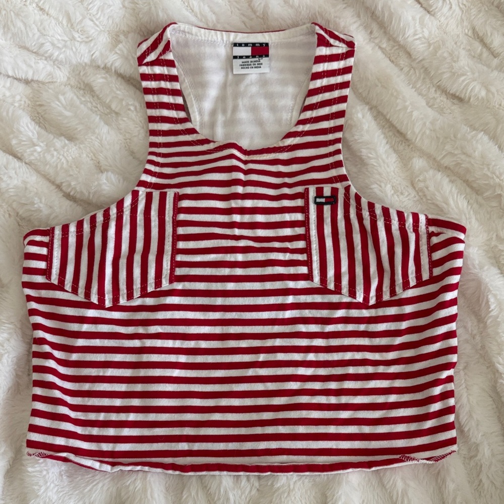 Tommy Hilfiger Red and White Striped Crop Top